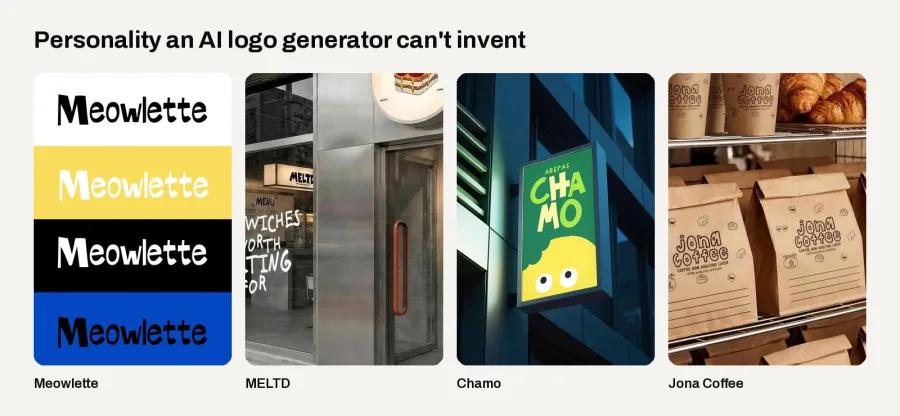 Brand identities by Brandlic for Meowlette, MELTD, Chamo and Jona Coffee
