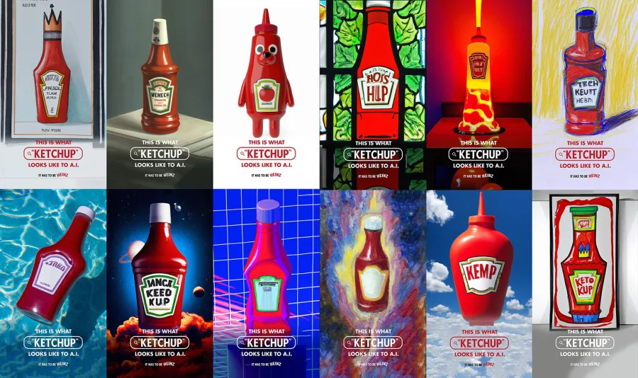 Heinz A.I. Ketchup campaign: DALL-E 2 pictures of ketchup that look like Heinz bottles