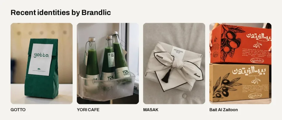 Recent Brandlic identities for GOTTO, YORI CAFE, MASAK and Bait Al Zaitoon