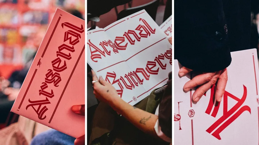 Arsenal Rocastle typeface in use on tickets, merchandise and fan items