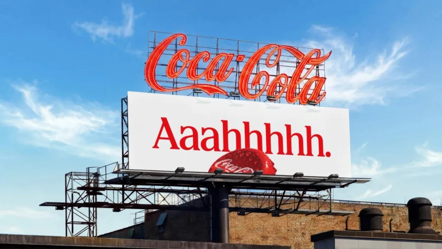 Coca-Cola billboard reading Aaahhhhh in the new identity