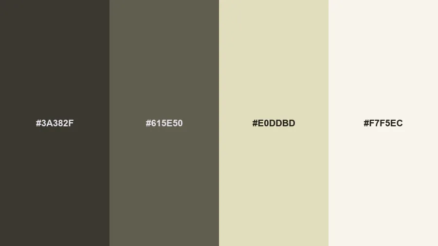 Grounded Olive color palettes for branding swatches using Behr Grounded #615E50 and Sherwin-Williams Celery #E0DDBD
