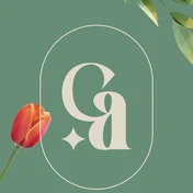 The Calista monogram, its interlocking C and A on sage green