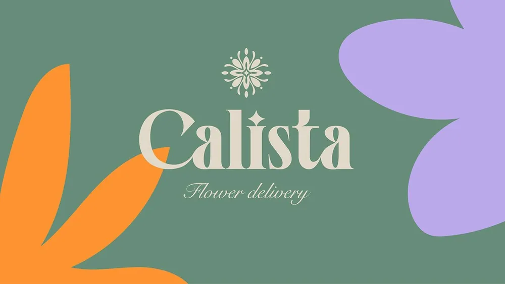 Calista: the wordmark and rosette on sage green