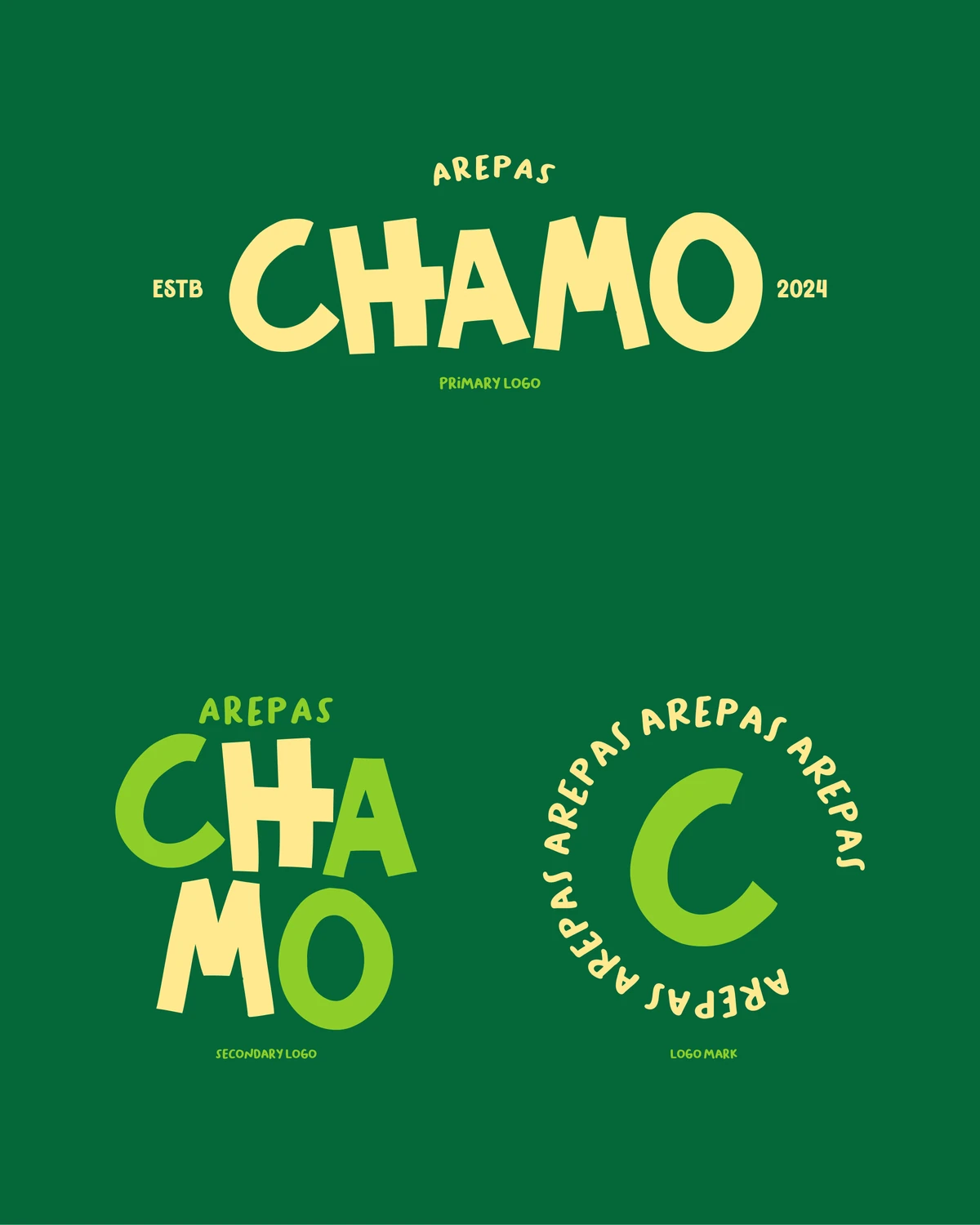 Chamo: the wordmark and character lockups