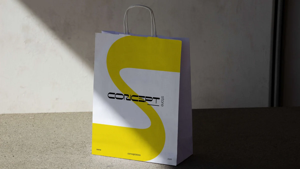 Concept Store: the retail carrier bag in yellow and white