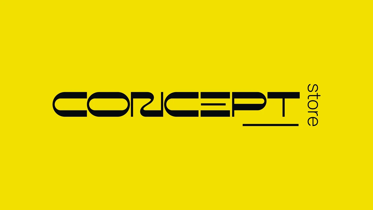 Concept Store: the wordmark in black on signal yellow