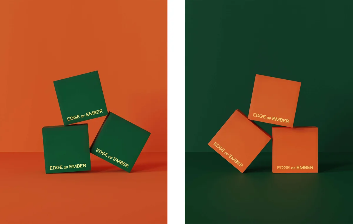 Edge of Ember: the two colourways, green on orange and orange on green