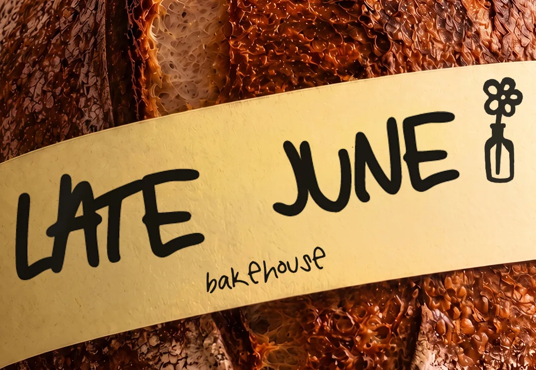 Late June Bakehouse: the hand-lettered label wrapped around a sourdough loaf