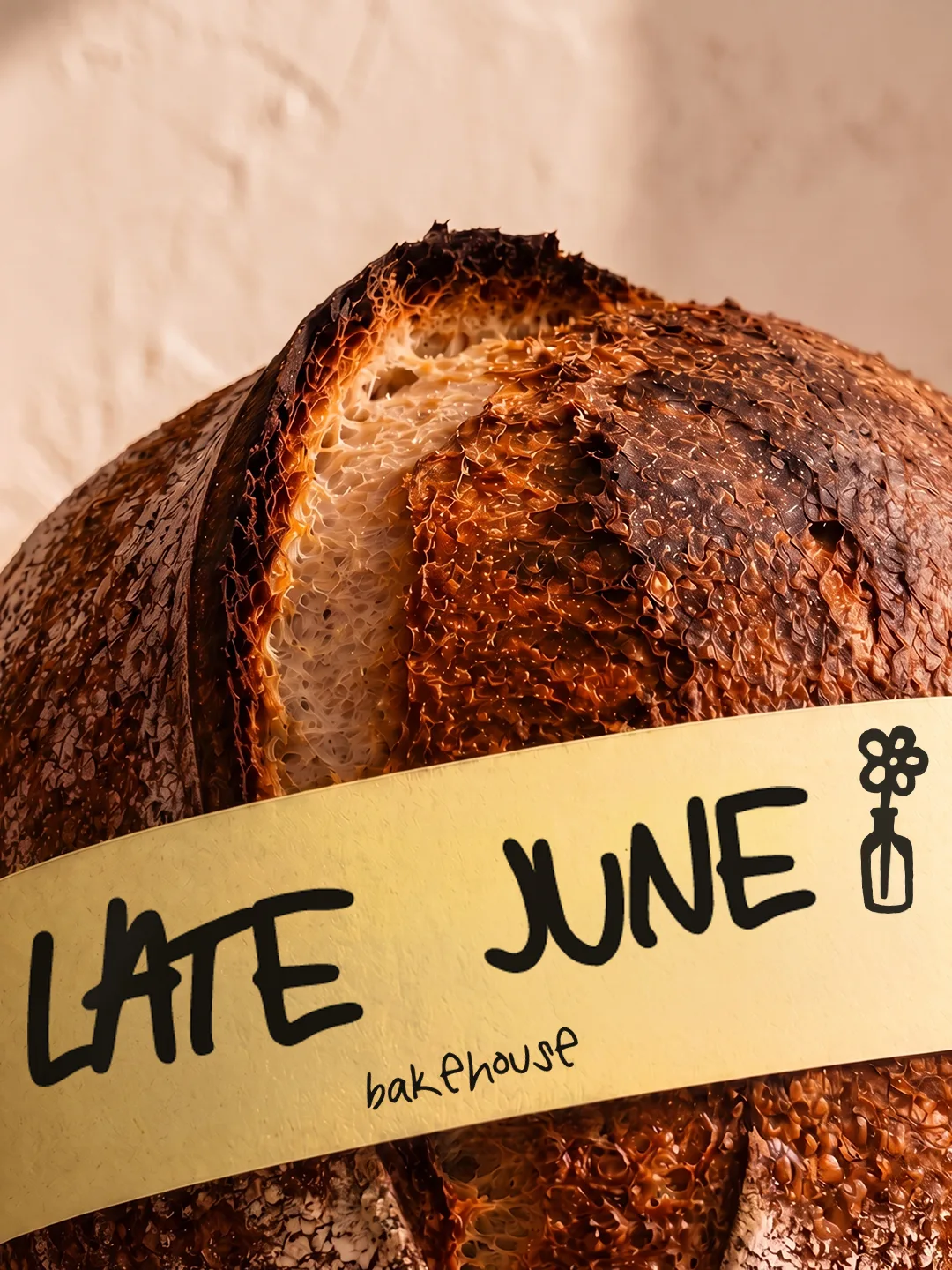 Late June Bakehouse: the hand-lettered label wrapped around a sourdough loaf