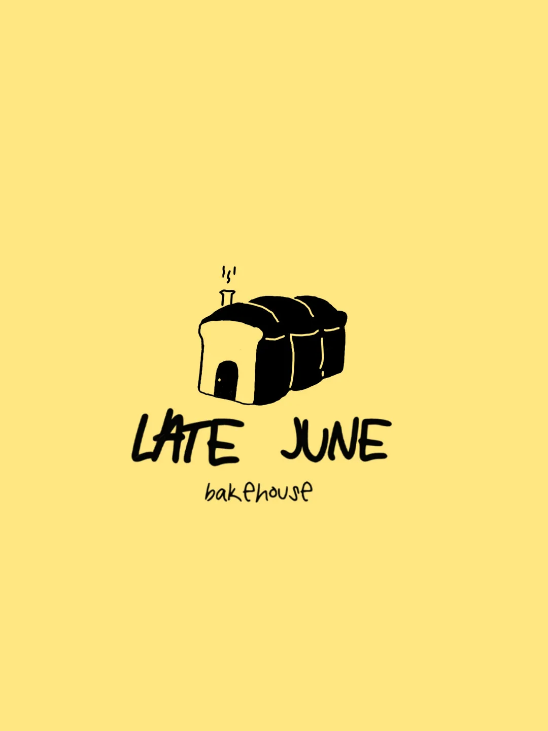 Late June Bakehouse: the house-shaped loaf mark and wordmark on butter yellow
