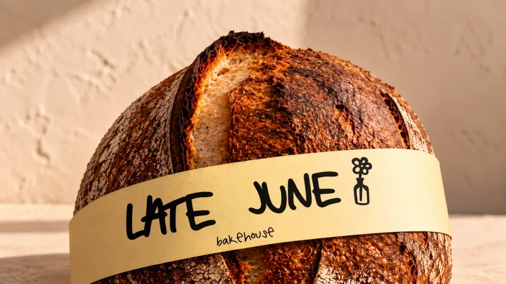 Late June Bakehouse: the hand-lettered label wrapped around a sourdough loaf