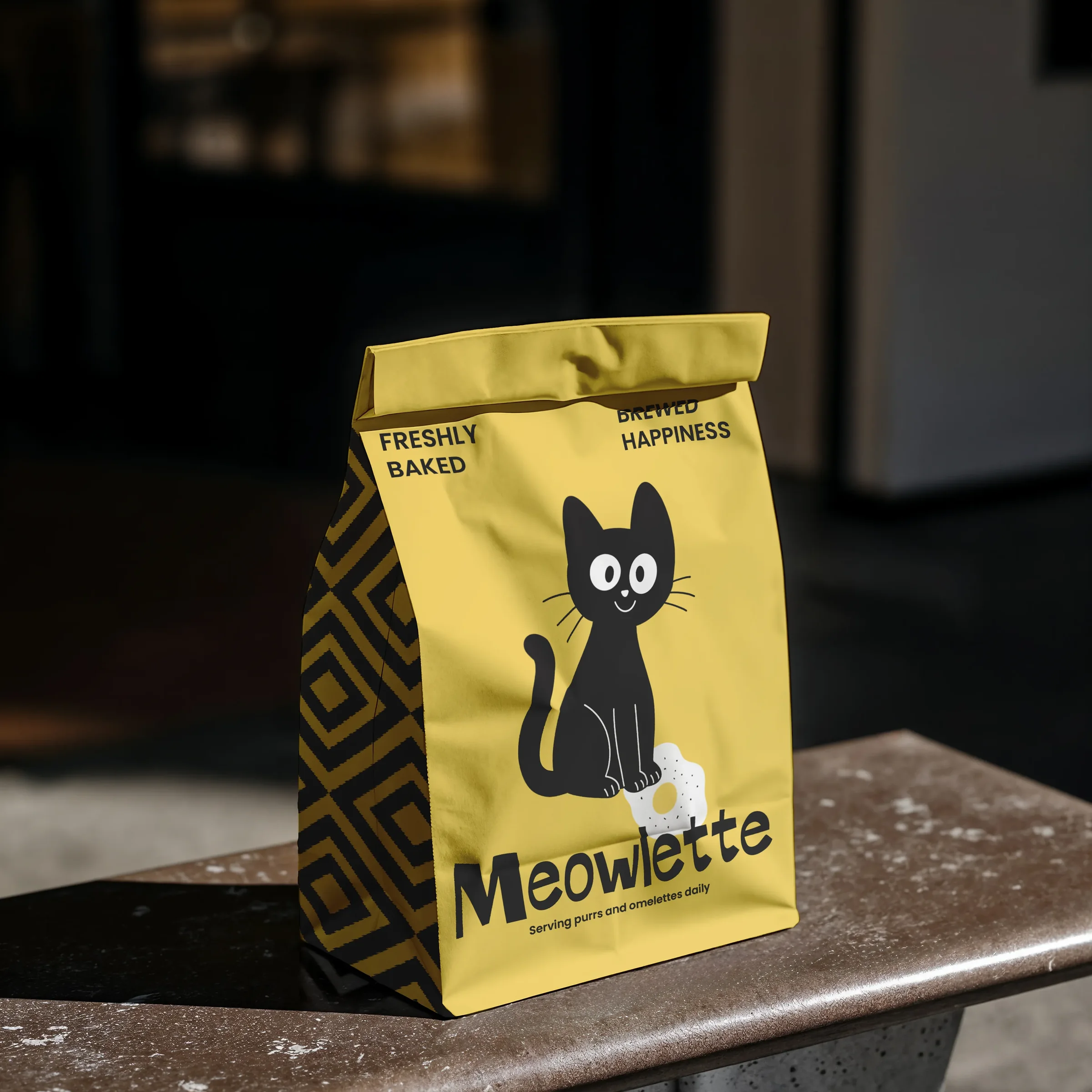 Meowlette: the yellow and black takeaway cups