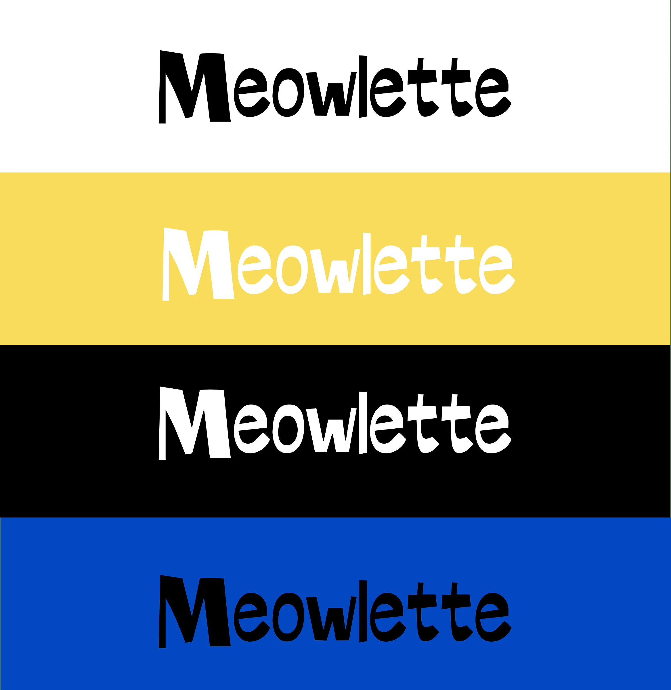 Meowlette: wordmark across brand colours
