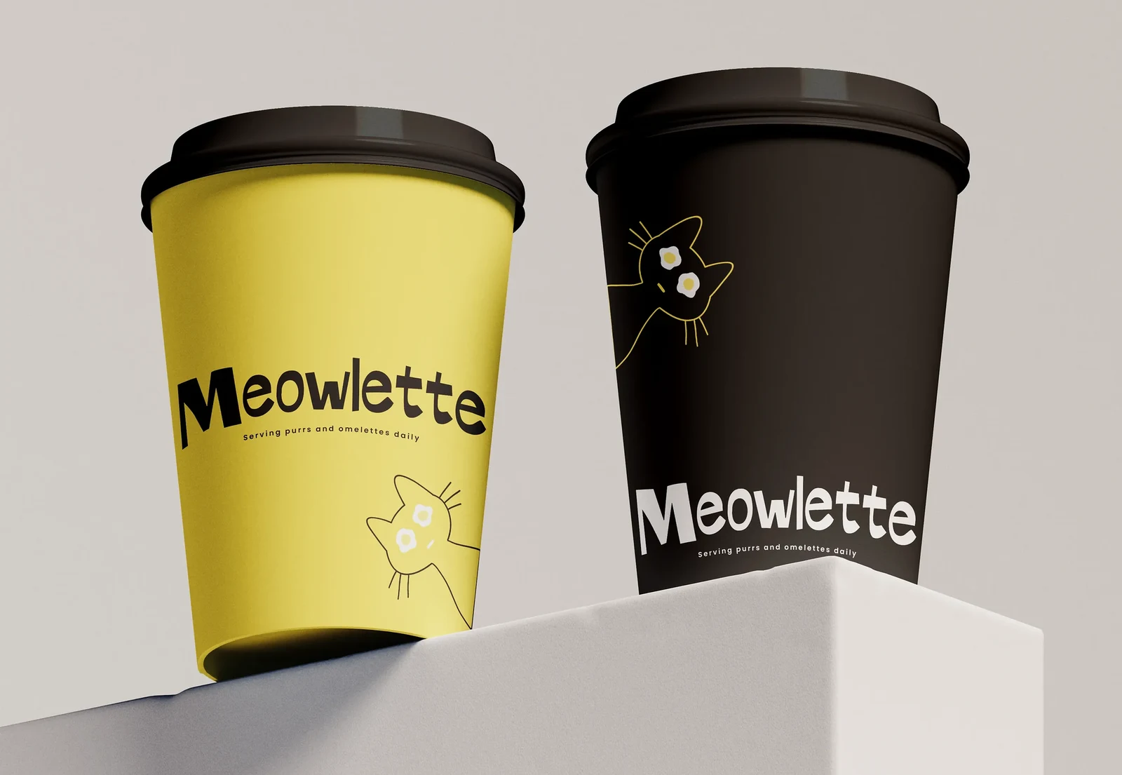 Meowlette: the yellow and black takeaway cups
