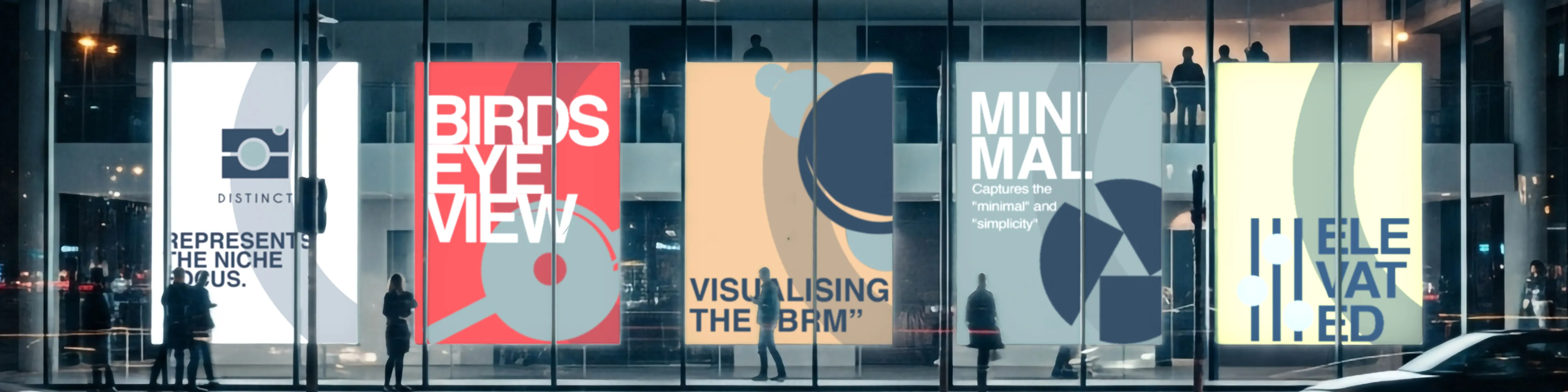Motiv: the brand across lit shopfront windows at night