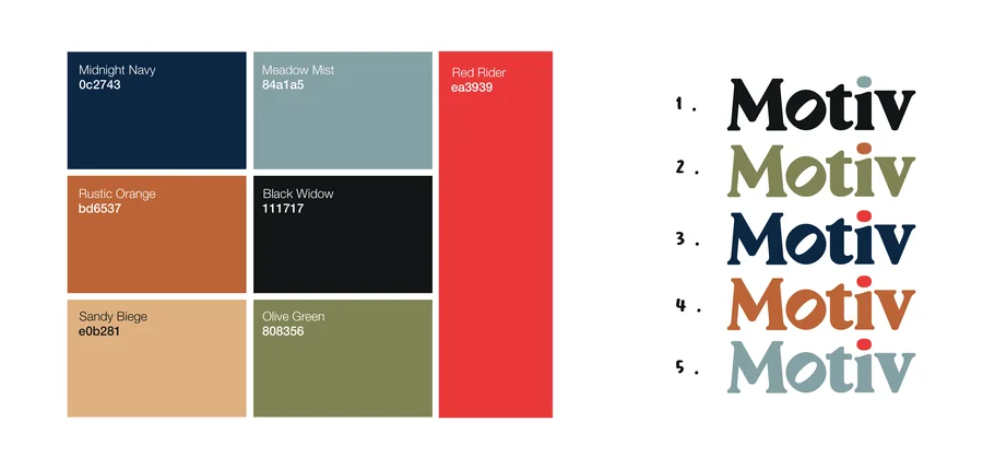 Motiv: the wordmark across colourways