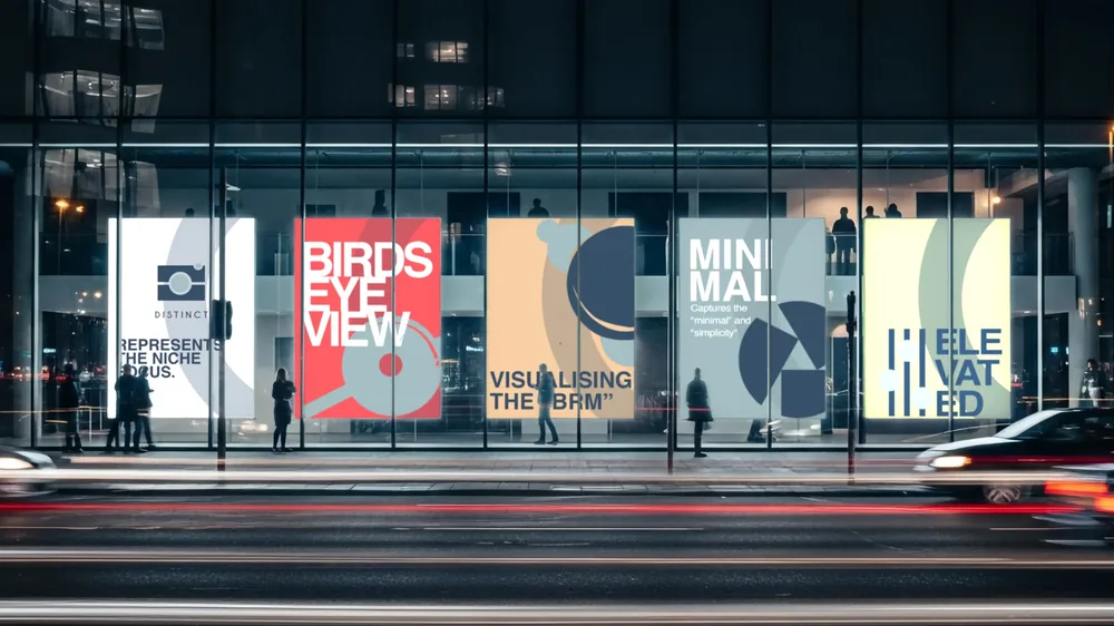 Motiv: the brand across lit shopfront windows at night