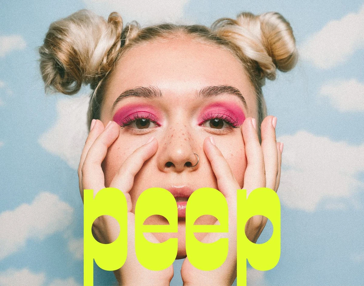 peep: the wordmark in acid yellow over the campaign portrait