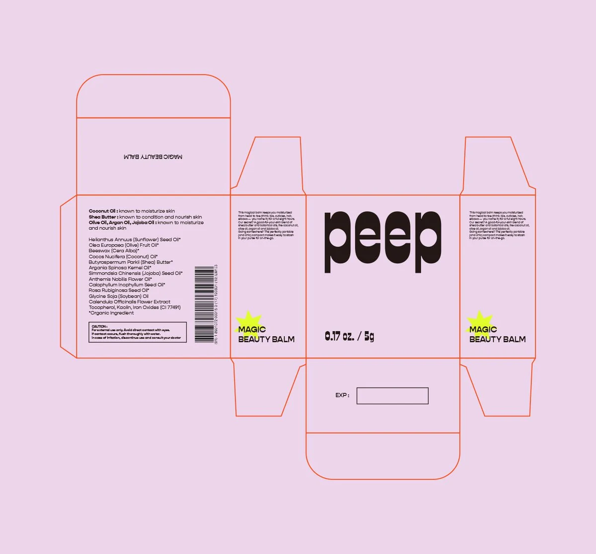 peep: the folding carton dieline for the beauty balm