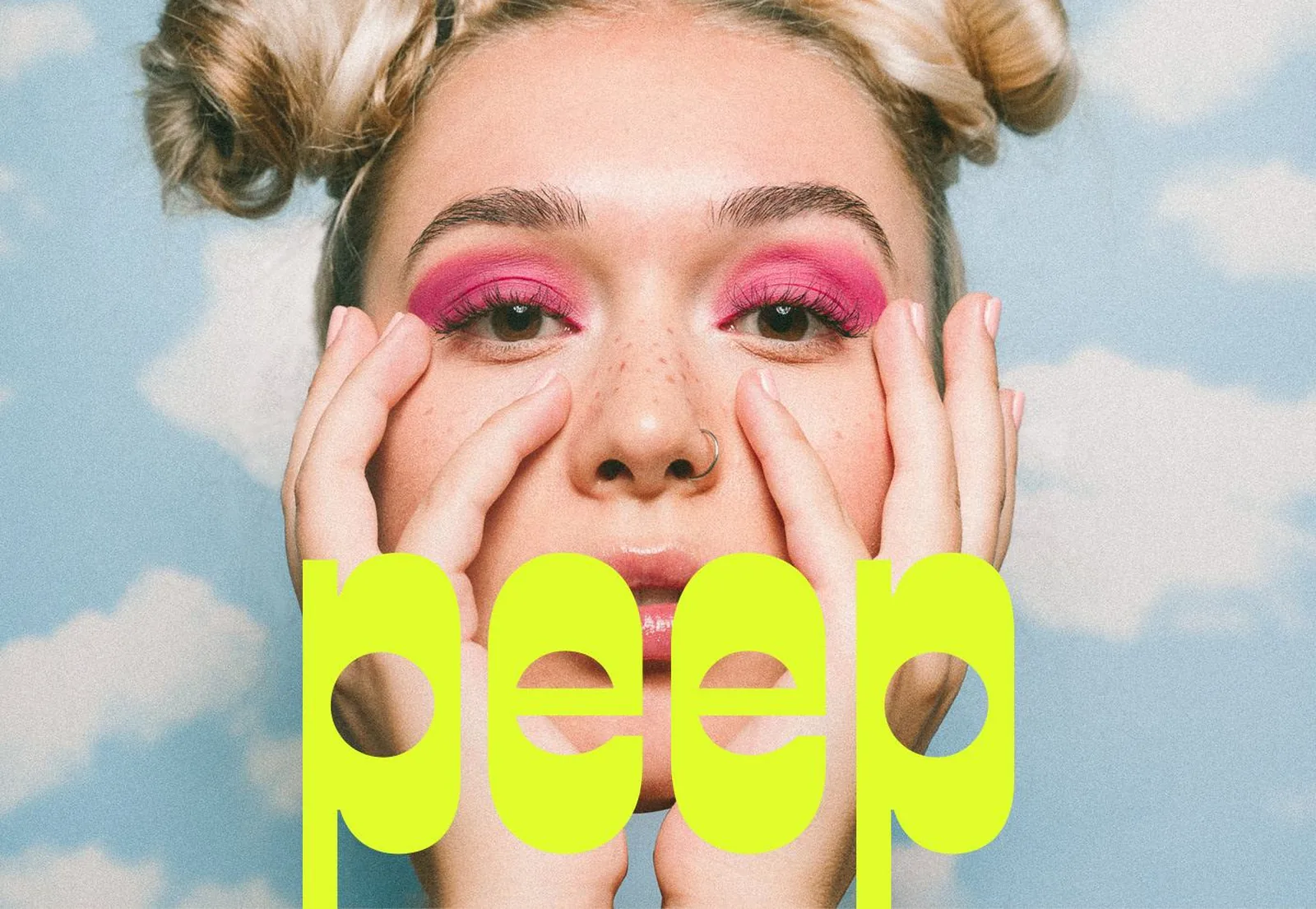peep: the wordmark in acid yellow over the campaign portrait