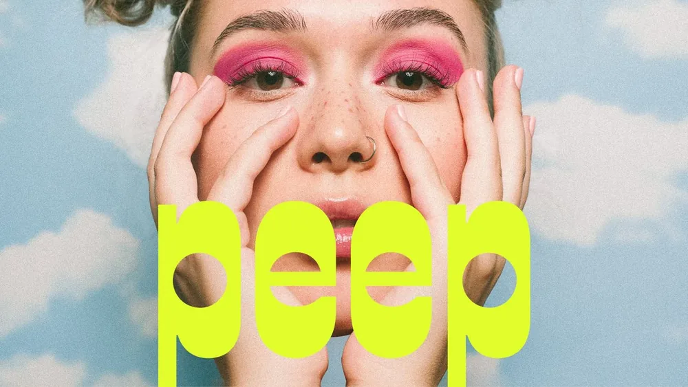peep: the wordmark in acid yellow over the campaign portrait