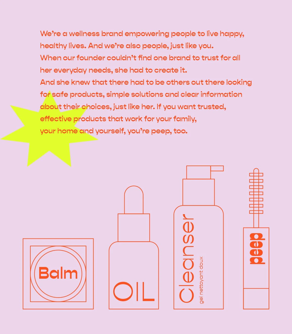 peep: the brand statement beside line drawings of the range