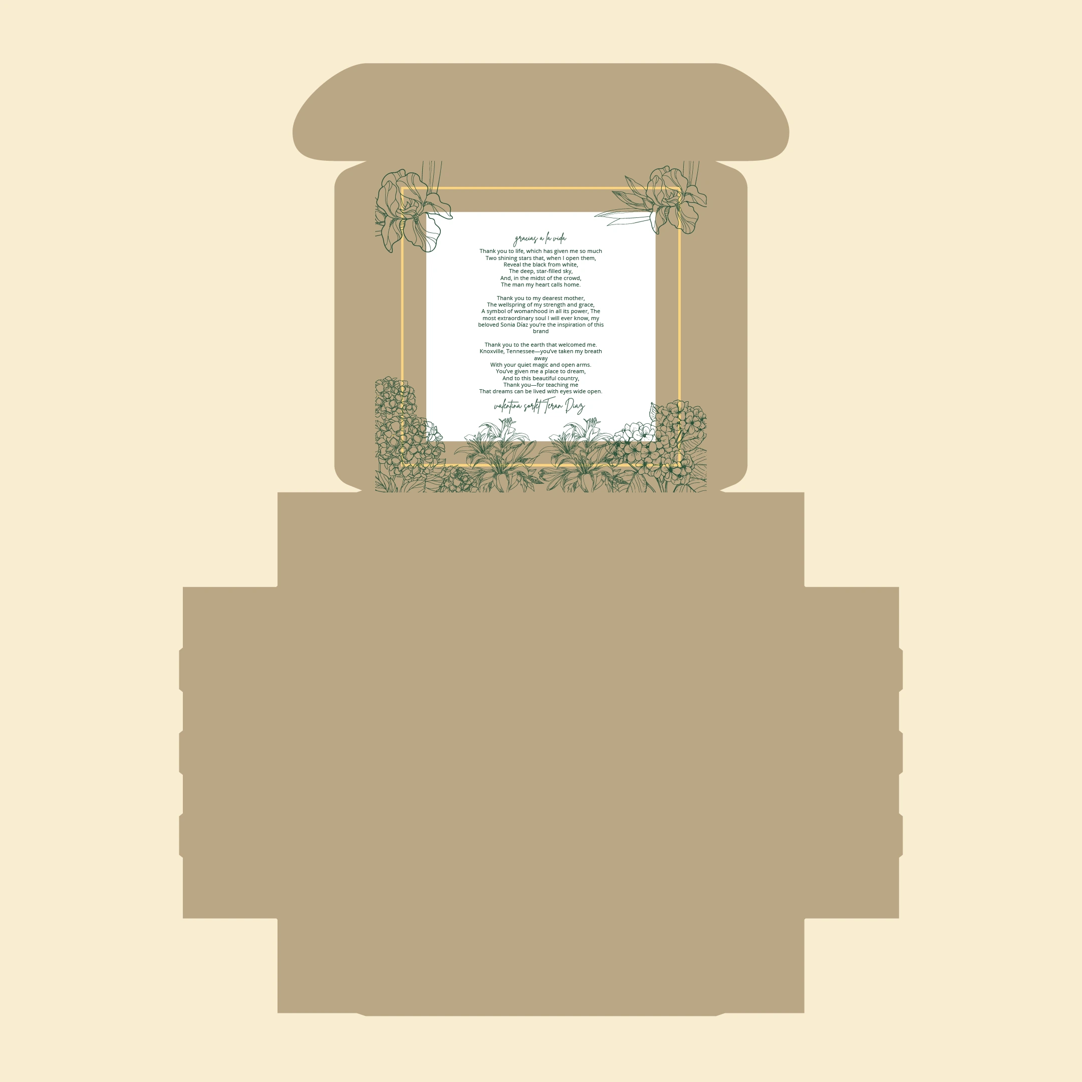Sorlet: corrugated mailer dieline, inner face with the printed note