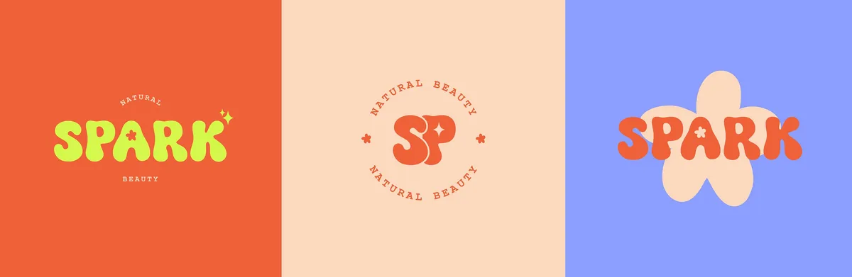 Spark Beauty: the wordmark, the SP monogram and the flower lockup